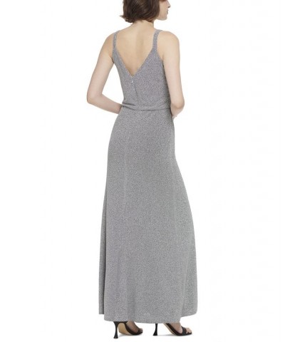 Women's Ring-Embellished Metallic Gown Silver $103.05 Dresses