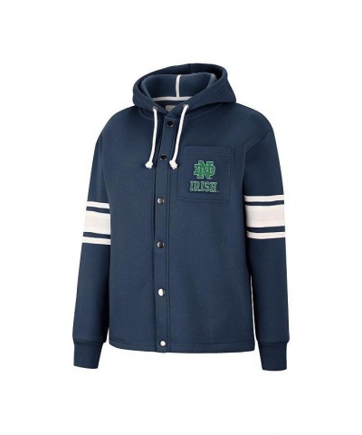 Women's Navy Notre Dame Fighting Irish Mia Striped Full-Snap Hoodie Jacket Navy $35.10 Jackets