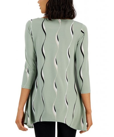 Printed Asymmetrical Swing Knit Top Blue Breezy Stem $20.16 Tops