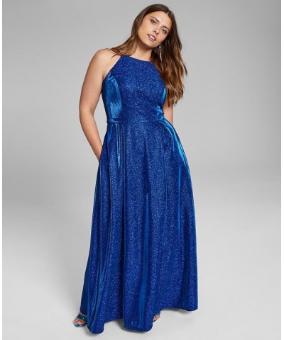 Trendy Juniors' Plus Size Glitter Gown Navy $59.15 Dresses