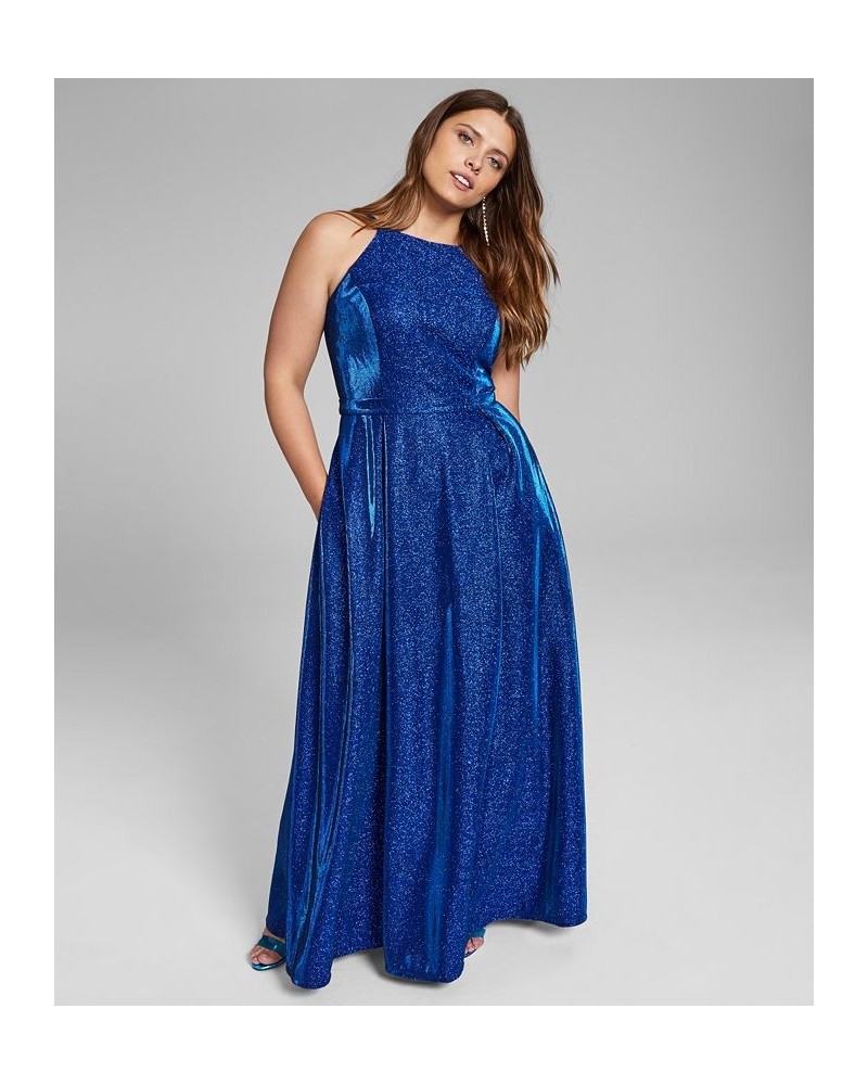 Trendy Juniors' Plus Size Glitter Gown Navy $59.15 Dresses