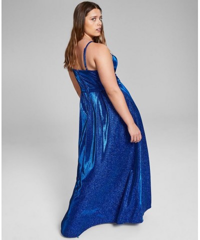 Trendy Juniors' Plus Size Glitter Gown Navy $59.15 Dresses