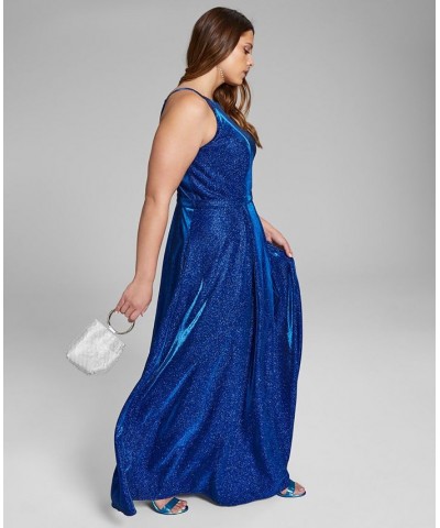 Trendy Juniors' Plus Size Glitter Gown Navy $59.15 Dresses