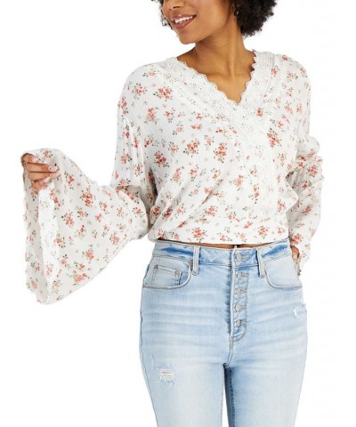 Juniors' Lace-Trim Bell-Sleeve Top White $12.00 Tops