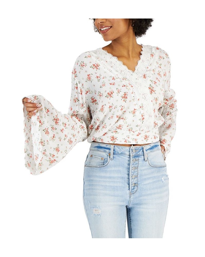 Juniors' Lace-Trim Bell-Sleeve Top White $12.00 Tops