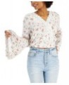 Juniors' Lace-Trim Bell-Sleeve Top White $12.00 Tops