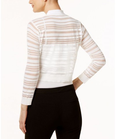 Sheer-Stripe Shrug Cardigan White $28.19 Sweaters