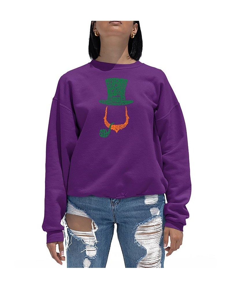 Women's Leprechaun Word Art Crewneck Sweatshirt Purple $21.00 Sweatshirts