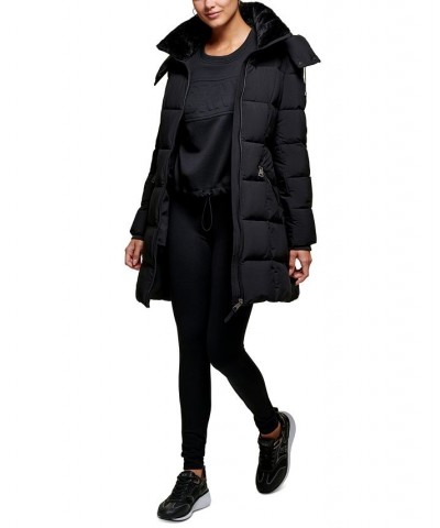 Women's Hooded Puffer Coat Black $77.90 Coats