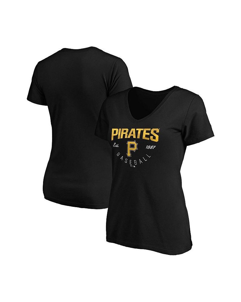 Women's Black Pittsburgh Pirates Live For It V-Neck T-shirt Black $16.80 Tops