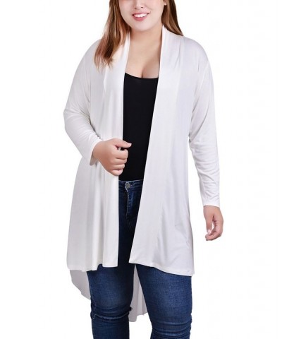 Plus Size Long Sleeve Knit Cardigan with Chiffon Back White $18.48 Sweaters