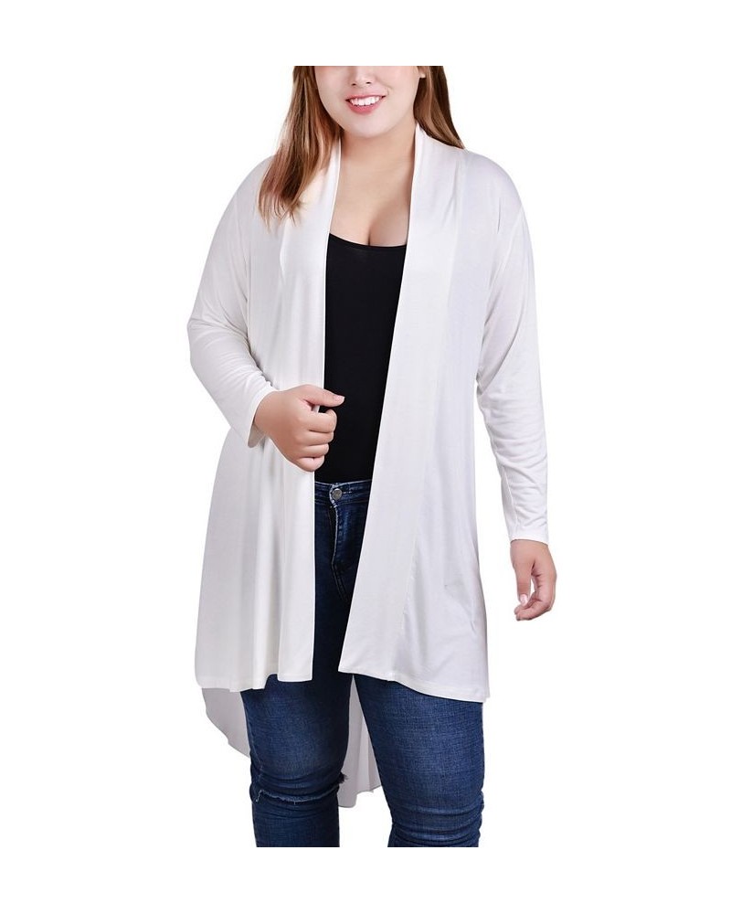 Plus Size Long Sleeve Knit Cardigan with Chiffon Back White $18.48 Sweaters