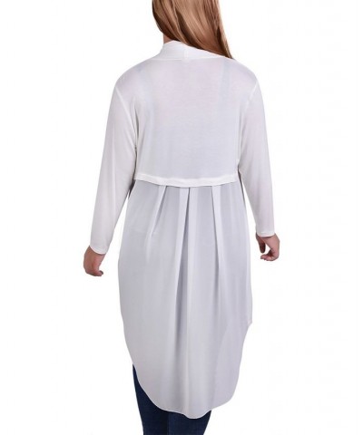 Plus Size Long Sleeve Knit Cardigan with Chiffon Back White $18.48 Sweaters