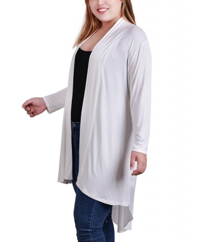 Plus Size Long Sleeve Knit Cardigan with Chiffon Back White $18.48 Sweaters