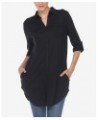 Women's Stretchy Button-Down Tunic Top Black $14.76 Tops