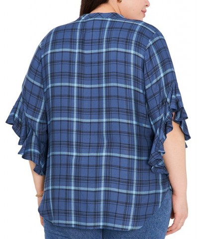 Plus Size Split-Neck Plaid-Print Flutter-Sleeve Top Blueberry $21.29 Tops