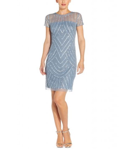 Cap-Sleeved Embellished Sheath Dress Blue $54.50 Dresses