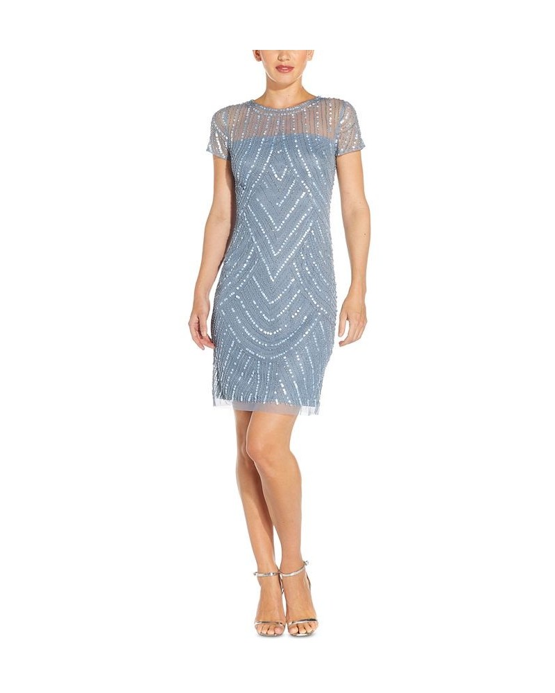 Cap-Sleeved Embellished Sheath Dress Blue $54.50 Dresses