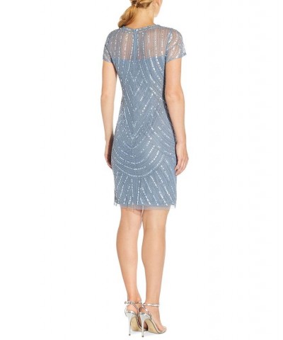 Cap-Sleeved Embellished Sheath Dress Blue $54.50 Dresses