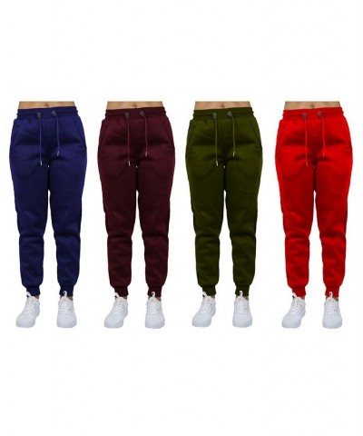 Women's Loose-Fit Fleece Jogger Sweatpants-4 Pack Navy-Burgundy-Olive-Red $38.54 Pants