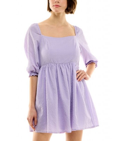 Juniors' Seersucker Square-Neck 3/4-Sleeve Dress Lavender $15.30 Dresses