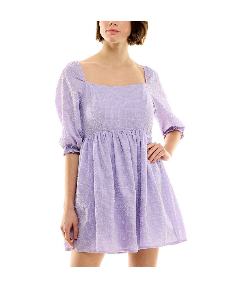 Juniors' Seersucker Square-Neck 3/4-Sleeve Dress Lavender $15.30 Dresses