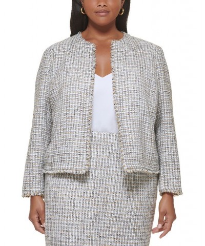 Plus Size Tweed Open-Front Collarless Jacket Harvest Multi $49.02 Jackets