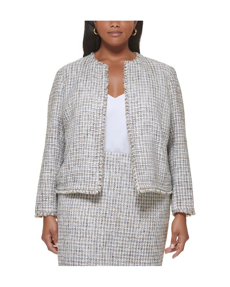 Plus Size Tweed Open-Front Collarless Jacket Harvest Multi $49.02 Jackets