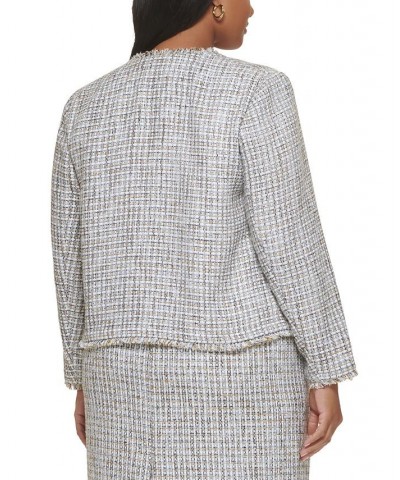 Plus Size Tweed Open-Front Collarless Jacket Harvest Multi $49.02 Jackets