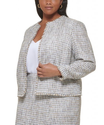 Plus Size Tweed Open-Front Collarless Jacket Harvest Multi $49.02 Jackets