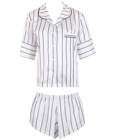 Women's Alma Striped Short Pajamas Set 41685 White/black $32.10 Sleepwear