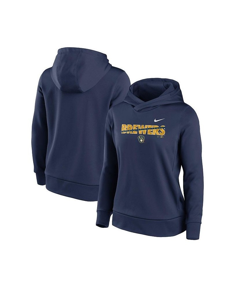 Women's Navy Milwaukee Brewers Club Angle Performance Pullover Hoodie Navy $36.90 Sweatshirts