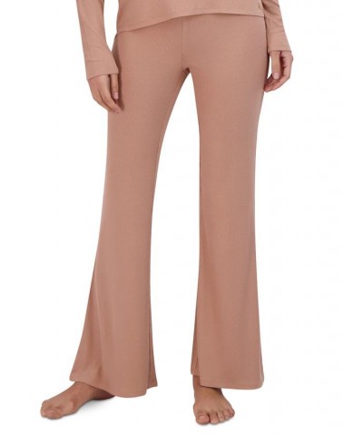 Women's Ribbed Flare-Leg Sleep Pants Tan/Beige $14.08 Sleepwear