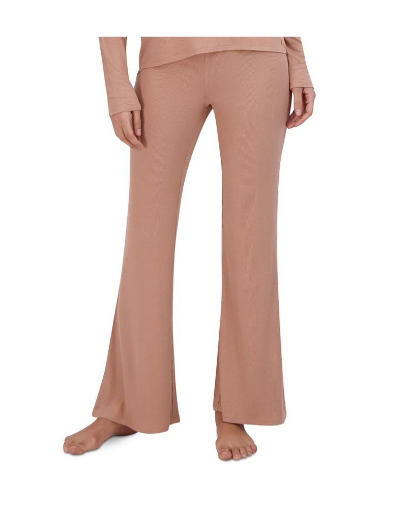 Women's Ribbed Flare-Leg Sleep Pants Tan/Beige $14.08 Sleepwear