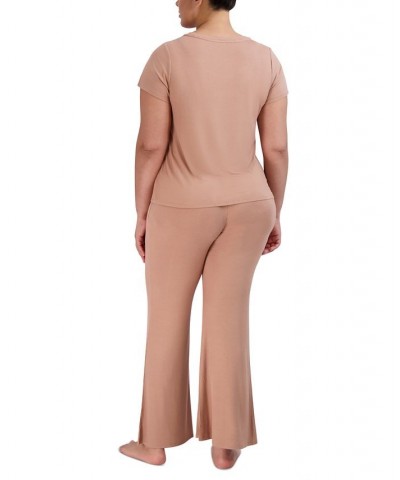 Women's Ribbed Flare-Leg Sleep Pants Tan/Beige $14.08 Sleepwear