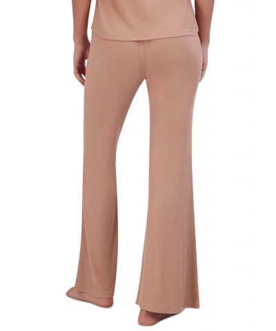 Women's Ribbed Flare-Leg Sleep Pants Tan/Beige $14.08 Sleepwear