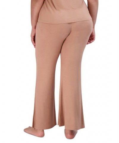 Women's Ribbed Flare-Leg Sleep Pants Tan/Beige $14.08 Sleepwear