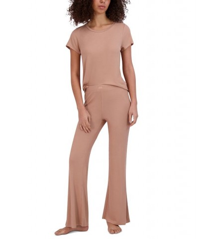 Women's Ribbed Flare-Leg Sleep Pants Tan/Beige $14.08 Sleepwear