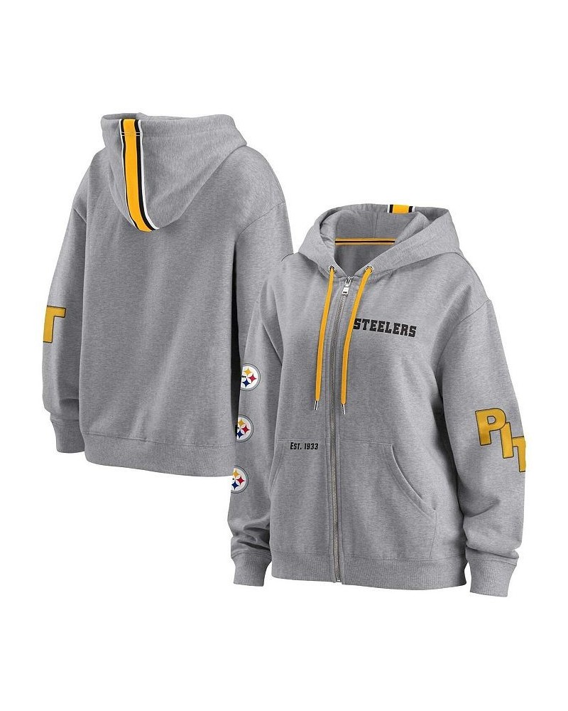 Women's Gray Pittsburgh Steelers Full-Zip Hoodie Gray $46.79 Sweatshirts