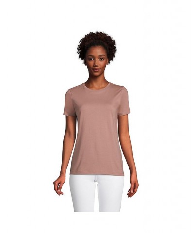 Women's Petite Relaxed Supima Cotton Short Sleeve Crewneck T-Shirt Wood lily medallion tile $24.27 Tops