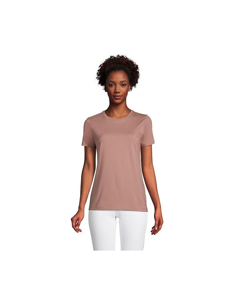 Women's Petite Relaxed Supima Cotton Short Sleeve Crewneck T-Shirt Wood lily medallion tile $24.27 Tops