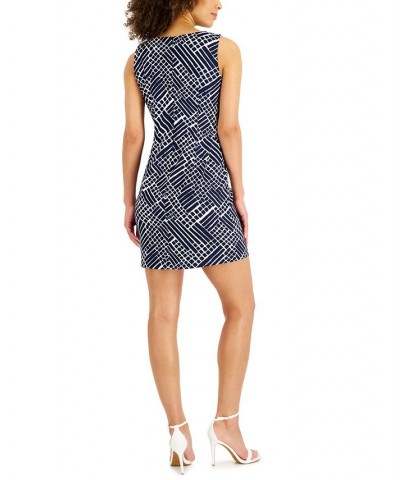 Petite Printed Sheath Dress Navy $35.55 Dresses