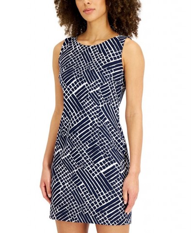 Petite Printed Sheath Dress Navy $35.55 Dresses