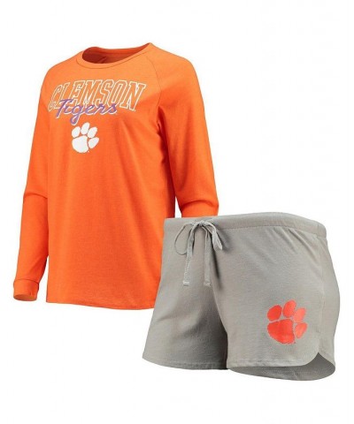 Women's Orange Gray Clemson Tigers Raglan Long Sleeve T-shirt and Shorts Sleep Set Orange, Gray $33.14 Pajama