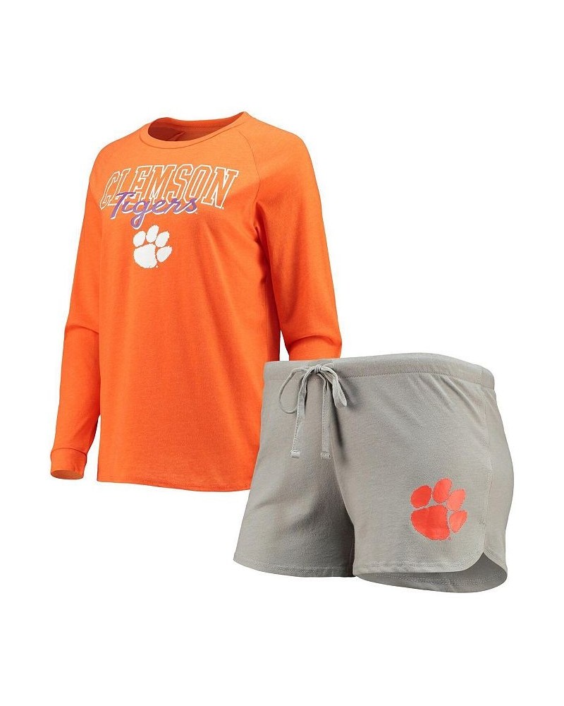 Women's Orange Gray Clemson Tigers Raglan Long Sleeve T-shirt and Shorts Sleep Set Orange, Gray $33.14 Pajama