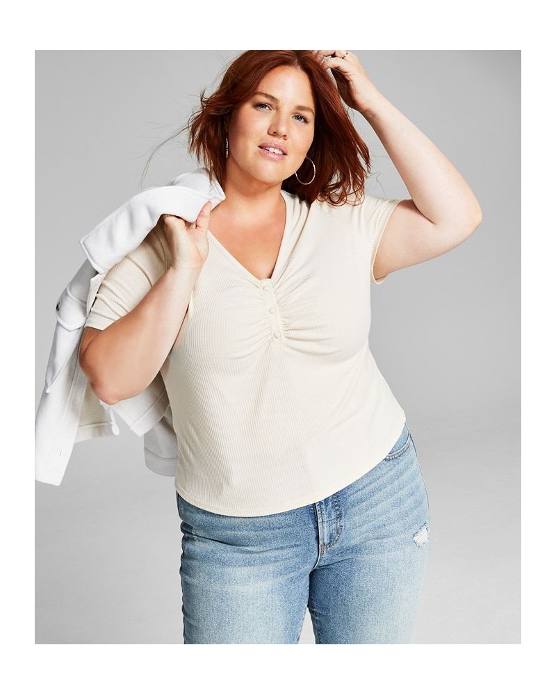 Plus Size Ruched-Front T-Shirt Ivory/Cream $11.00 Tops