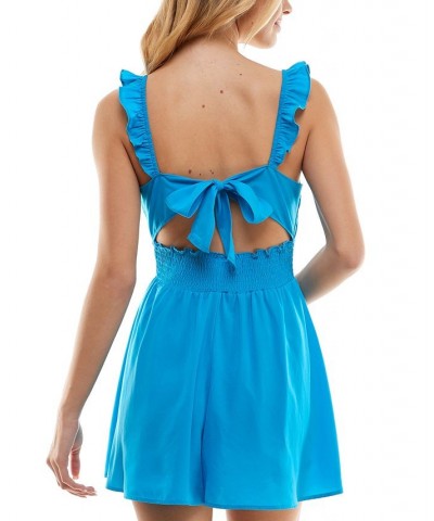 Juniors' Smocked Ruffled-Strap Tie-Back Romper Royal Blue $16.82 Shorts