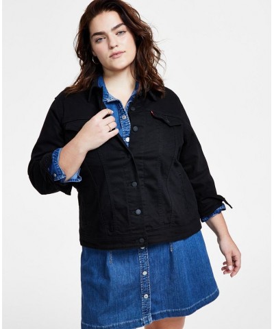 Plus Size Button-Down Original Denim Trucker Jacket Black And Black $43.20 Jackets