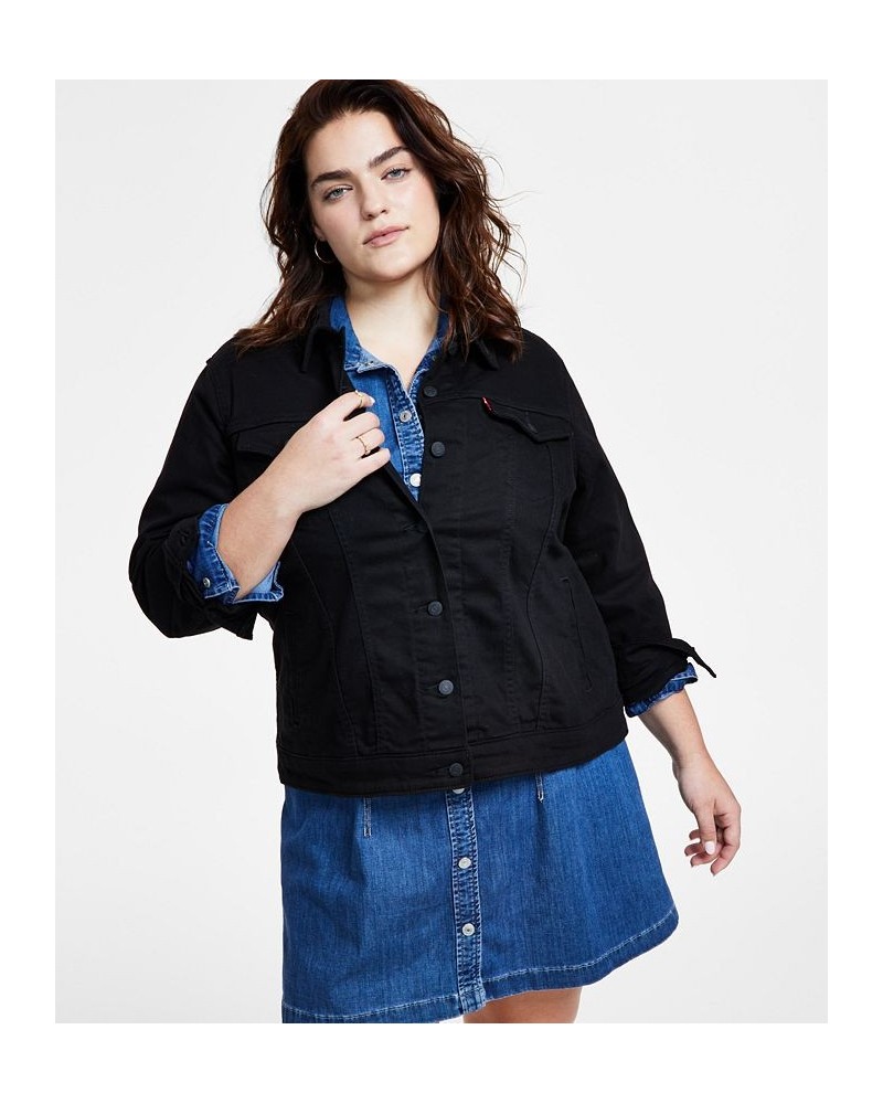 Plus Size Button-Down Original Denim Trucker Jacket Black And Black $43.20 Jackets