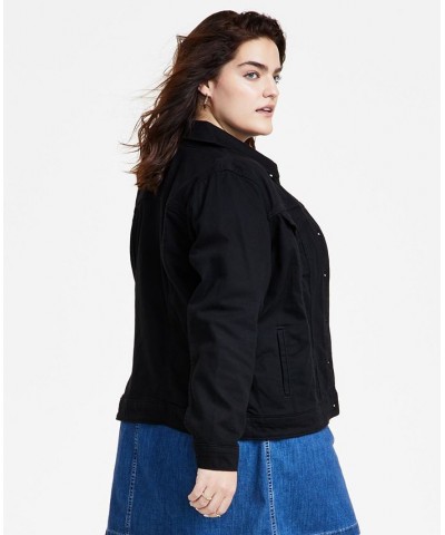 Plus Size Button-Down Original Denim Trucker Jacket Black And Black $43.20 Jackets